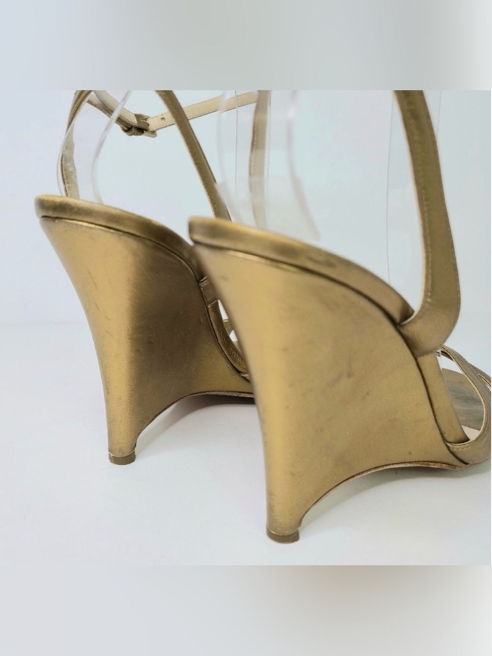 Burberry Shelma Metallic Bronze Leather Wedge Strappy Sandals - Picture 3 of 6